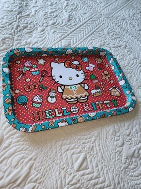 Hello Kitty Colorful Christmas Decorative Metal Tray - Red & Teal